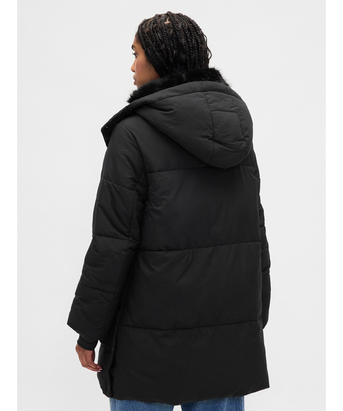 フェイクファートリミング ミディ パファージャケット（ダウン