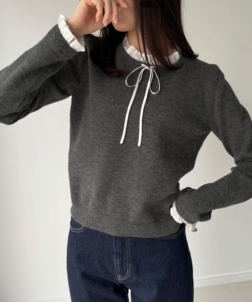 junoah(ジュノア)の「フリルレイヤードニットプルオーバー(ニット/セーター・レディース・ブラウン/ネイビー/チャコール・LARGE/MEDIUM)」の8枚目の写真