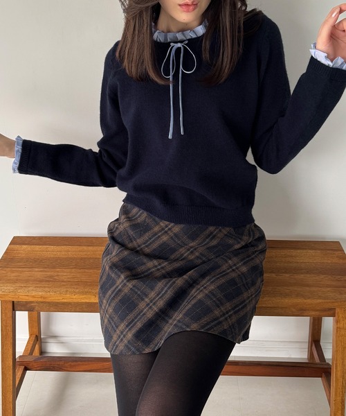 junoah(ジュノア)の「フリルレイヤードニットプルオーバー(ニット/セーター・レディース・ブラウン/ネイビー/チャコール・LARGE/MEDIUM)」の9枚目の写真