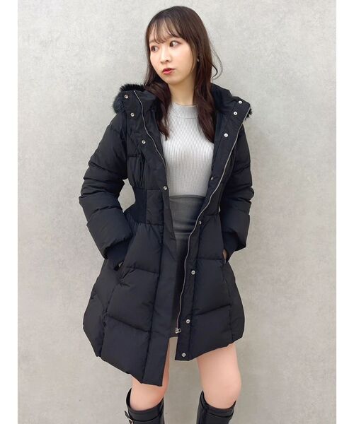 ダウンコート　プリンセスライン　ボリューム　　❣️珍品❣️黒 ウエストマークレディダウンコート（ダウンジャケット/コート