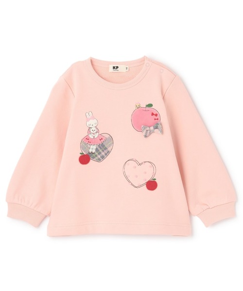 KP(ケーピー)の「mimiちゃん&ハートアップリケ 裏毛トレーナー(スウェット・キッズ・レッド/ピンク/ネイビー・80cm/90cm/100cm/110cm/120cm/130cm/140cm)」の2枚目の写真