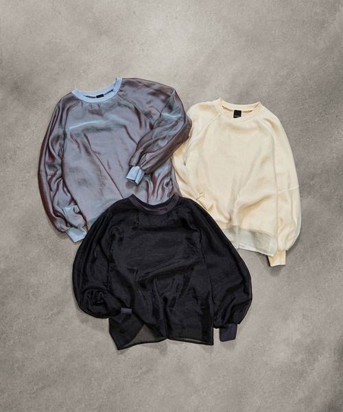 ROSE BUD(ローズバッド)の「SHEER PANEL SWEAT SHIRT(スウェット・レディース・ブルー/ネイビー/ホワイト・ONE SIZE)」の4枚目の写真