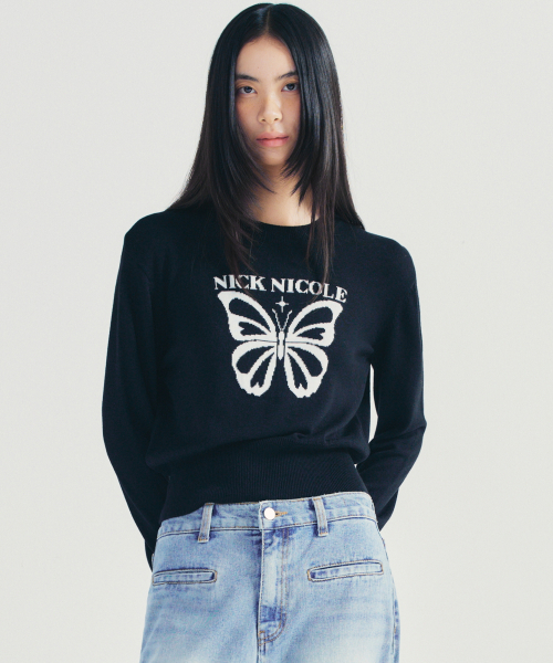 NICK&NICOLE(ニックアンドニコール)の「BOLD BUTTERFLY JAQUARD KNIT_BLACK(ニット/セーター・レディース・その他・FREE)」の2枚目の写真
