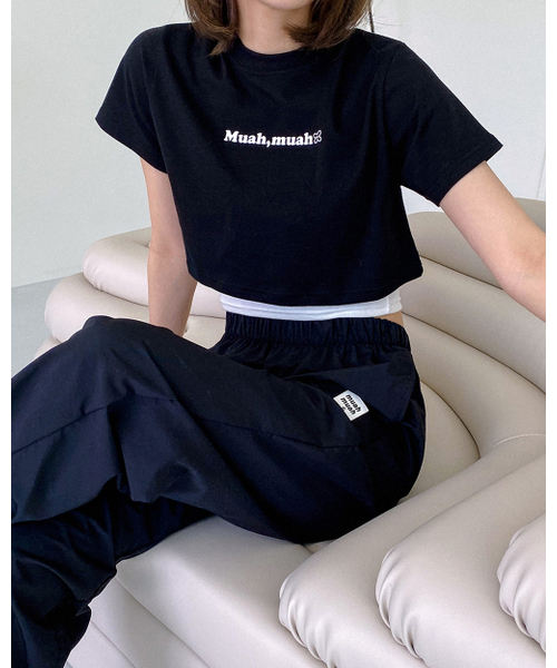 muahmuah（ムーアムーア）の「ムアロゴワイドバンディングパンツ[3カラー]（スウェットパンツ・レディース・ブラック/ベージュ/チャコール・FREE）」の16枚目の写真
