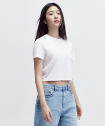 [クールタンダード] ウィメンズ クルーネック クロップTシャツ [ホワイト]