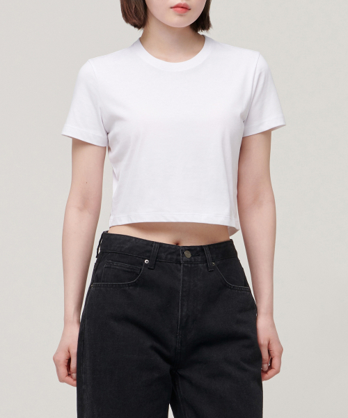 MUSINSA STANDARD WOMAN（ムシンサスタンダードウーマン）の「[クールタンダード] ウィメンズ クルーネック クロップTシャツ [ホワイト]（Tシャツ/カットソー・レディース・その他・SMALL/MEDIUM/LARGE/X-LARGE/X-SMALL）」の2枚目の写真