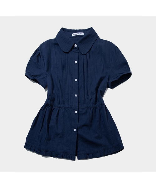 PLACE STUDIO（プレイススタジオ）の「パフスリーブクロップストリングピンタックフリル半袖ブラウスシャツ_3COLOR（シャツ/ブラウス・レディース・ブラック/ネイビー/ホワイト・FREE）」の3枚目の写真