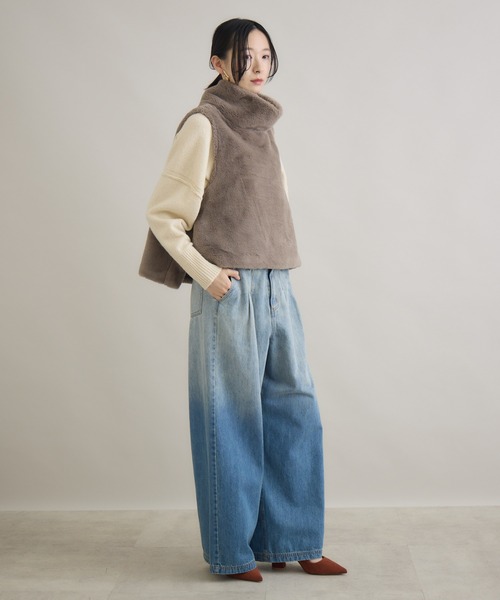 Paradise Picnic（パラダイスピクニック）の「CYAN バックオーバーハイネックファーベスト（ベスト・レディース・モカ/グレイッシュベージュ/ブラック・FREE）」の5枚目の写真