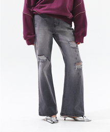 DESTROYED WIDE DENIM PANTS GRAY