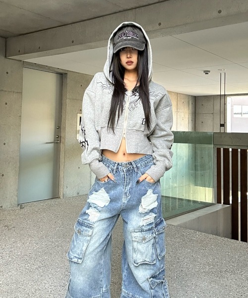 KsG（ケーエスジー）の「ヴィンテージフレイムクロップドパーカー（パーカー・レディース・ブラック/グレー・LARGE/MEDIUM/X-LARGE/SMALL）」の5枚目の写真