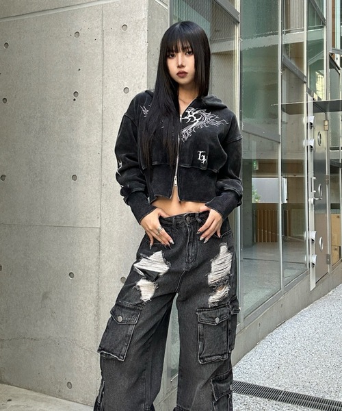 KsG（ケーエスジー）の「ヴィンテージフレイムクロップドパーカー（パーカー・レディース・ブラック/グレー・LARGE/MEDIUM/X-LARGE/SMALL）」の8枚目の写真