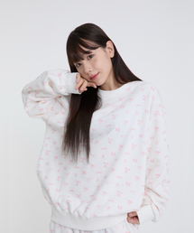 ピンクリボンフルプリントスウェットアイボリー