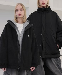 ダブルジップ比翼デザイン裏ボアリバーシブル中綿ブルゾン