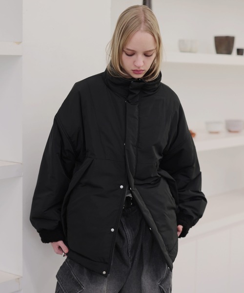 ダブルジップ比翼デザイン裏ボアリバーシブル中綿ブルゾン（ブルゾン