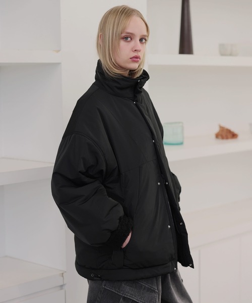 ダブルジップ比翼デザイン裏ボアリバーシブル中綿ブルゾン（ブルゾン