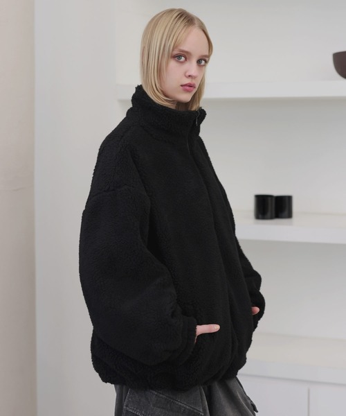 ダブルジップ比翼デザイン裏ボアリバーシブル中綿ブルゾン（ブルゾン