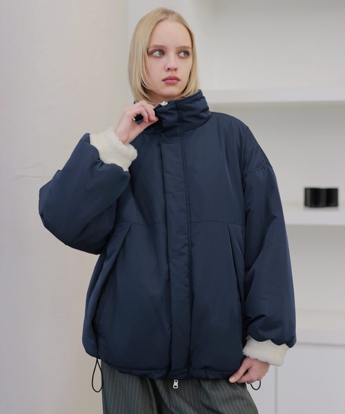 ダブルジップ比翼デザイン裏ボアリバーシブル中綿ブルゾン（ブルゾン