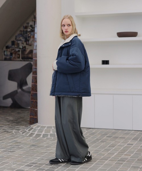 ダブルジップ比翼デザイン裏ボアリバーシブル中綿ブルゾン（ブルゾン