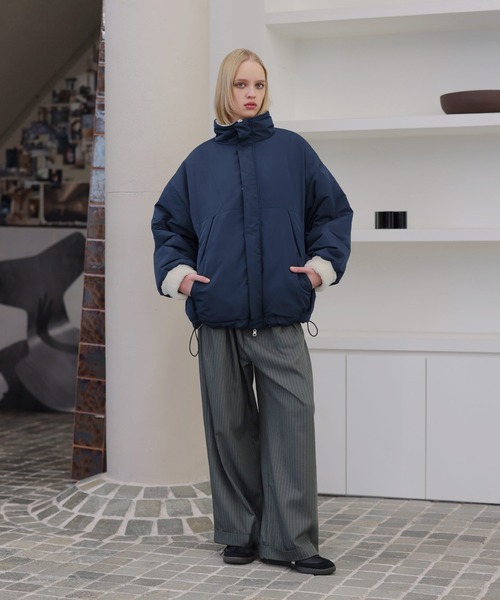 ダブルジップ比翼デザイン裏ボアリバーシブル中綿ブルゾン（ブルゾン