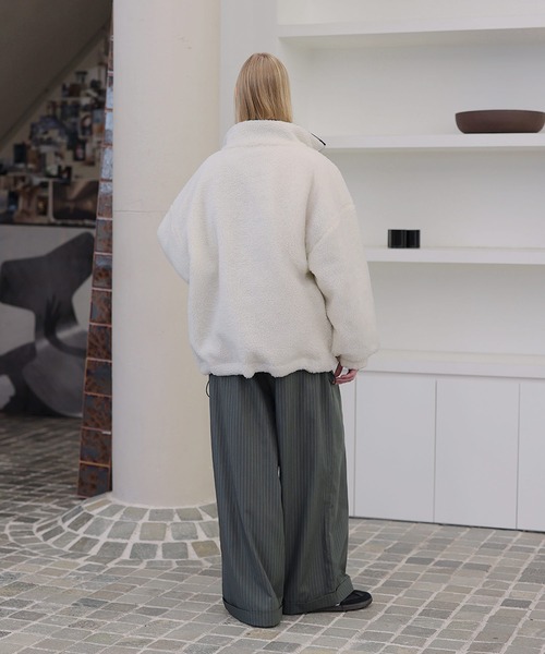 ダブルジップ比翼デザイン裏ボアリバーシブル中綿ブルゾン（ブルゾン