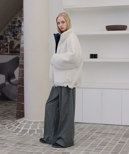 ダブルジップ比翼デザイン裏ボアリバーシブル中綿ブルゾン（ブルゾン