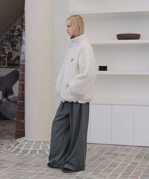 ダブルジップ比翼デザイン裏ボアリバーシブル中綿ブルゾン（ブルゾン