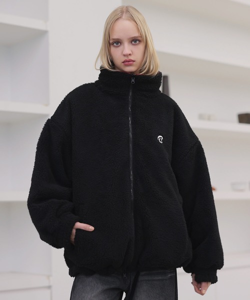 ダブルジップ比翼デザイン裏ボアリバーシブル中綿ブルゾン（ブルゾン