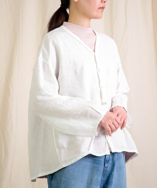 Brocante（ブロカント）の「[Brocante / ブロカント] リネンキャンバス カルディガンシャツ（シャツ/ブラウス・レディース・ベージュ/ラベンダー/ライトグレー/ホワイト/ブラック・2）」の19枚目の写真