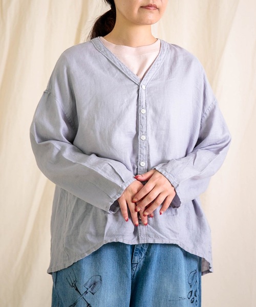 Brocante（ブロカント）の「[Brocante / ブロカント] リネンキャンバス カルディガンシャツ（シャツ/ブラウス・レディース・ベージュ/ラベンダー/ライトグレー/ホワイト/ブラック・2）」の14枚目の写真