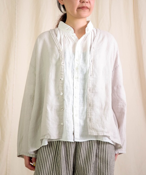 Brocante / ブロカント] リネンキャンバス カルディガンシャツ