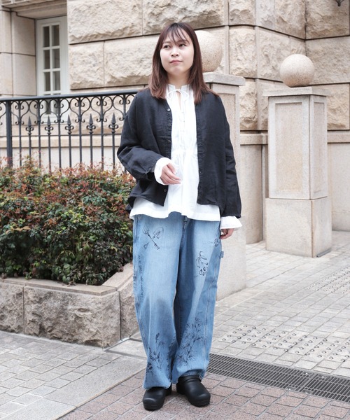 Brocante（ブロカント）の「[Brocante / ブロカント] リネンキャンバス カルディガンシャツ（シャツ/ブラウス・レディース・ベージュ/ラベンダー/ライトグレー/ホワイト/ブラック・2）」の6枚目の写真