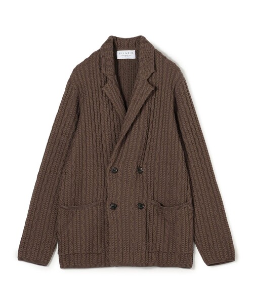 セール】ウールケーブルニット ダブルブレスト4Bジャケット（ニット