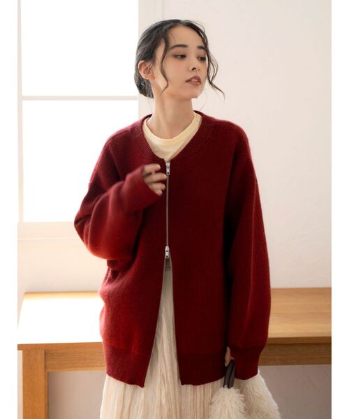 Ungrid(アングリッド)の「アンゴラ混ジップニットカーデ(カーディガン/ボレロ・レディース・レッド/ライトグレー/オフホワイト・FREE)」の5枚目の写真