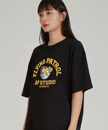 フロントフライングパトロールラウンドネック40番手二重織綿半袖Tシャツ_ブラック