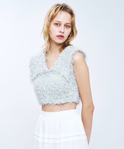 DEICY（デイシー）の「リボンシャギーカラーニット（ニット/セーター・レディース・ライトブルー/ラベンダー/オフホワイト・FREE）」の2枚目の写真