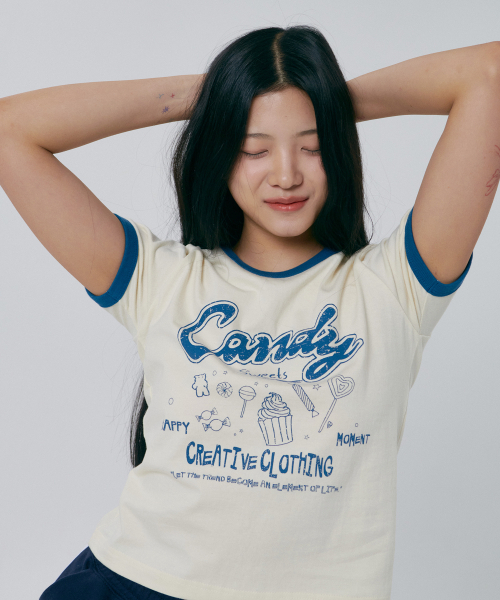 PAPERBOY(ペーパーボーイ)の「キャンディリンガー半袖Tシャツ-ブルー(Tシャツ/カットソー・レディース・その他・SMALL/MEDIUM)」の1枚目の写真