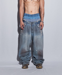 BLR（ビーエルアール）の「Punched Dirty Wide Denim Pants Light Blue（デニムパンツ）」