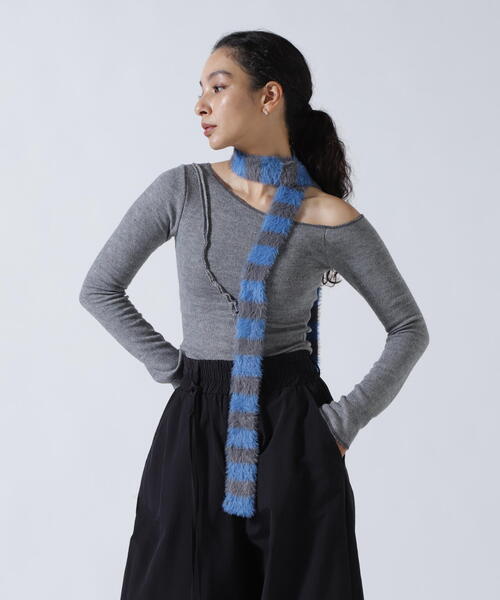 ROYAL FLASH（ロイヤルフラッシュ）の「MITSUKI/ミツキ/切り替えワンショルダートップス（ニット/セーター・レディース・グレー・F）」の14枚目の写真