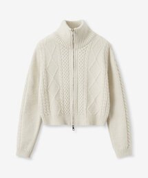 フィッシャーマンケーブルウールニットジップアップ_クリーム