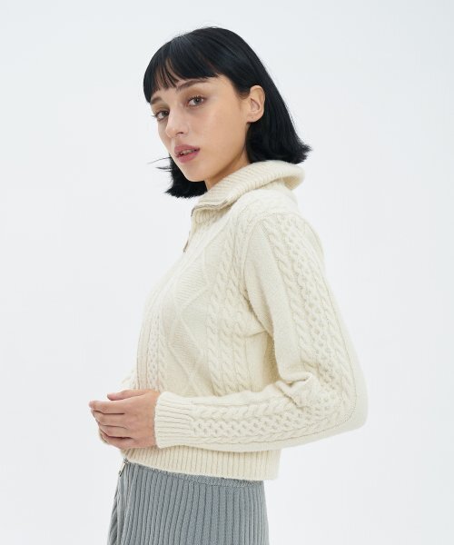 BLOND9(ブロンドナイン)の「フィッシャーマンケーブルウールニットジップアップ_クリーム(カーディガン/ボレロ・レディース・その他・MEDIUM/SMALL)」の5枚目の写真