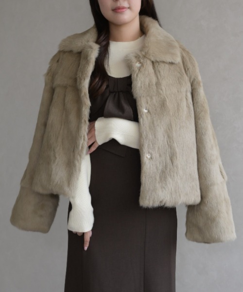 31 Sons de mode（トランテアン　ソン　ドゥ　モード）の「ファーコート（その他アウター・レディース・ライトグレー/ベージュ・ﾌﾘ-）」の3枚目の写真