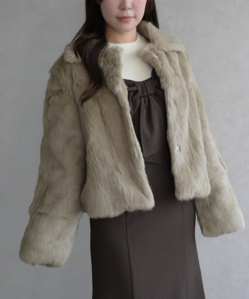 31 Sons de mode（トランテアン　ソン　ドゥ　モード）の「ファーコート（その他アウター・レディース・ライトグレー/ベージュ・ﾌﾘ-）」の7枚目の写真