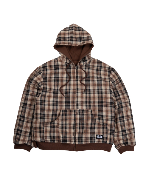 Reversible Hoodie Zip-Up Check Brown