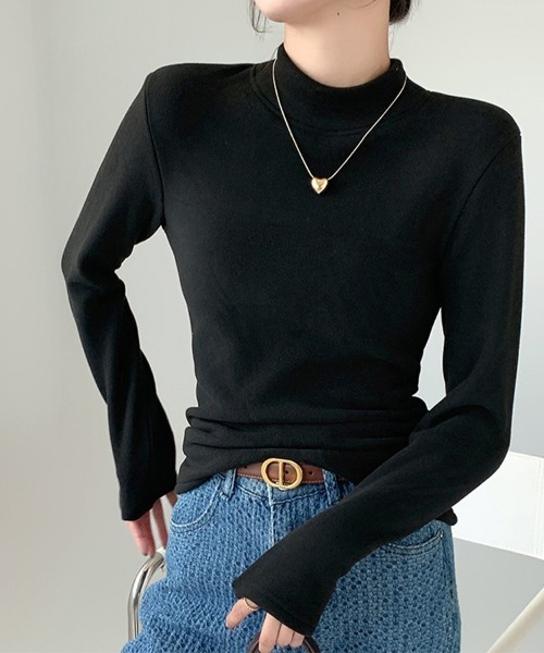 ONEP STAR(ワンピスター)の「裏起毛タートルネックカットソー(Tシャツ/カットソー・レディース・ブラック/オフホワイト/ピンク/カーキ/ダークブラウン/ライトブラウン/グレー・MEDIUM/LARGE/X-LARGE)」の3枚目の写真