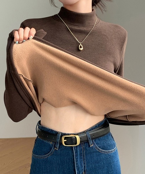 ONEP STAR(ワンピスター)の「裏起毛タートルネックカットソー(Tシャツ/カットソー・レディース・ブラック/オフホワイト/ピンク/カーキ/ダークブラウン/ライトブラウン/グレー・MEDIUM/LARGE/X-LARGE)」の16枚目の写真
