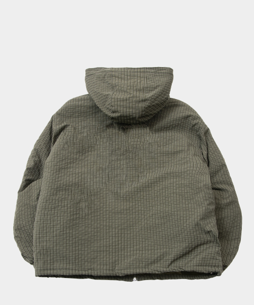 PLACESTUDIOMAN（プレイススタジオメンズ）の「Check Volume Hooded Overfit Two-Way String Padded Jumper [Khaki]（ダウンジャケット/コート・メンズ・カーキ・FREE）」の2枚目の写真