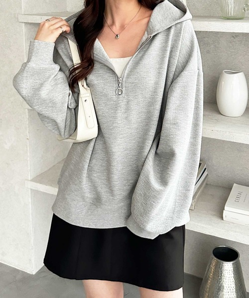 GeeRA(ジーラ)の「ハーフジップワッフルパーカー(パーカー・レディース・ネイビー/ライトピンク/杢グレー・X-LARGE/LARGE/MEDIUM)」の7枚目の写真