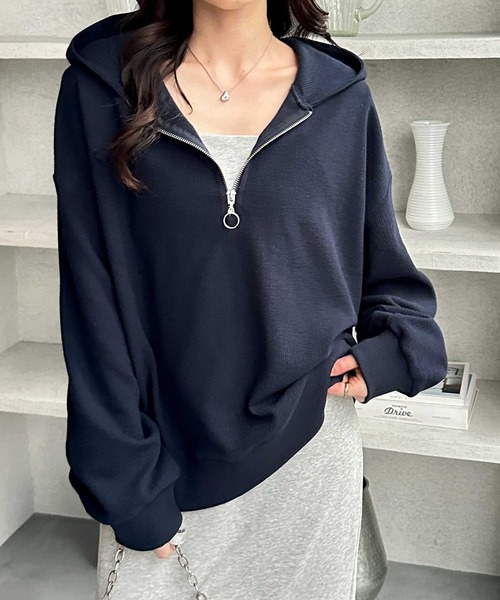 GeeRA(ジーラ)の「ハーフジップワッフルパーカー(パーカー・レディース・ネイビー/ライトピンク/杢グレー・X-LARGE/LARGE/MEDIUM)」の9枚目の写真