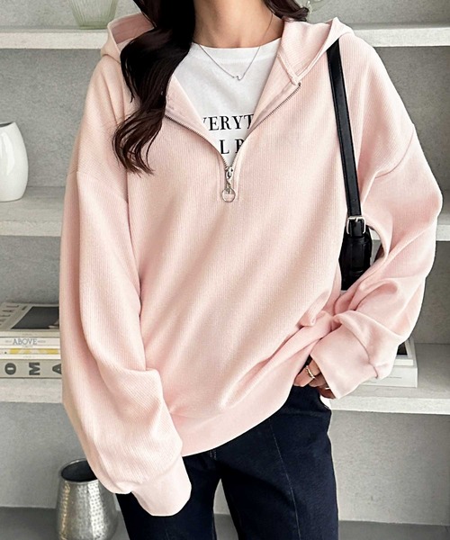 GeeRA(ジーラ)の「ハーフジップワッフルパーカー(パーカー・レディース・ネイビー/ライトピンク/杢グレー・X-LARGE/LARGE/MEDIUM)」の14枚目の写真