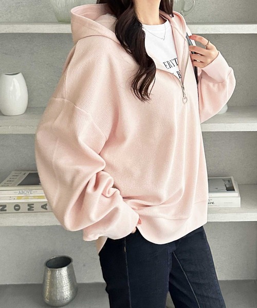 GeeRA(ジーラ)の「ハーフジップワッフルパーカー(パーカー・レディース・ネイビー/ライトピンク/杢グレー・X-LARGE/LARGE/MEDIUM)」の16枚目の写真
